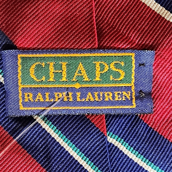 NWT VTG Chaps Ralph Lauren striped tie Colors Rich dark red aqua navy white - Picture 2 of 7